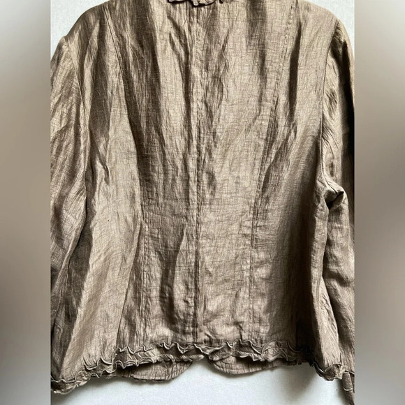 Marcona linen ruffled long sleeve lightweight jacket Sz 14 - Picture 7 of 16